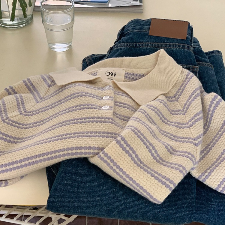 [YELLOMOI/Extrafine-wool 50%] 페트 스트라이프 - knit